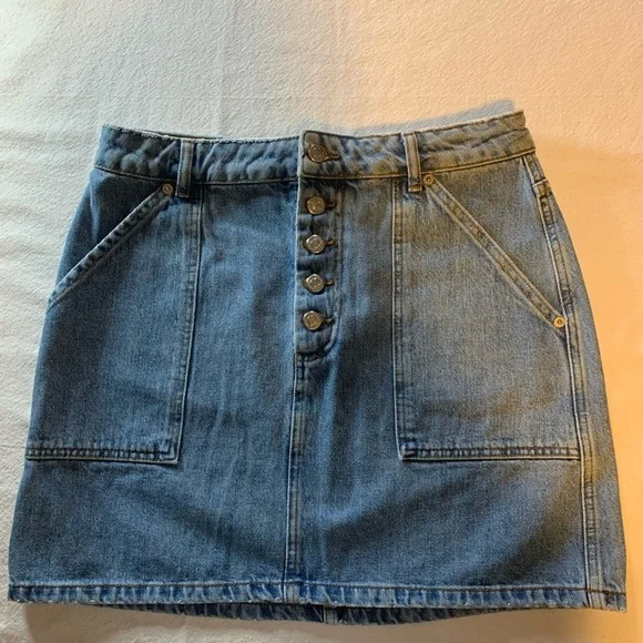 Top Shop denim skirt VINTAGE Y2K Button fly 4 pockets mini size 8 - Picture 3 of 8